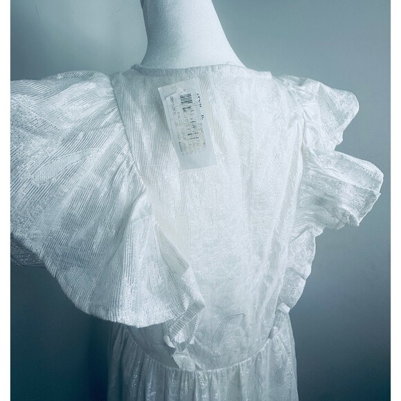 Roller Rabbit S Ondine Metallic Silver Ruffle Sleeve Midi Dress White READ DESCR - Picture 8 of 10